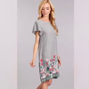 Striped Embroidered Floral Dress